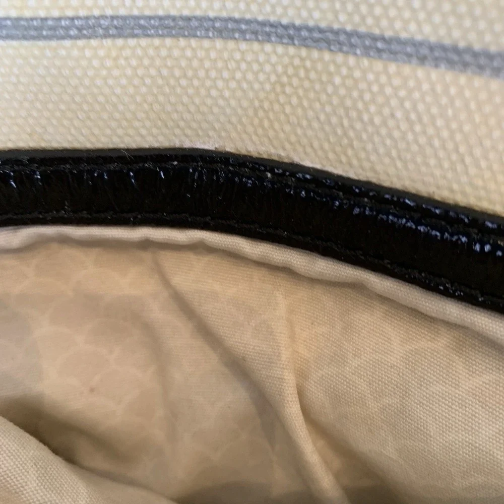 Brighton Graham Embroidered Tote Bag BlackWhiteSilver Canvas/Leather *Yellowed*